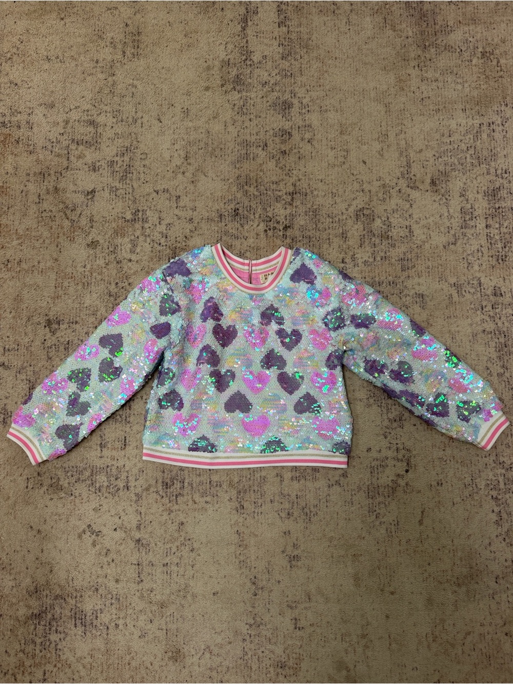 Hannah Banana Iridescent Sequin Heart Pullover - Pink & Purple